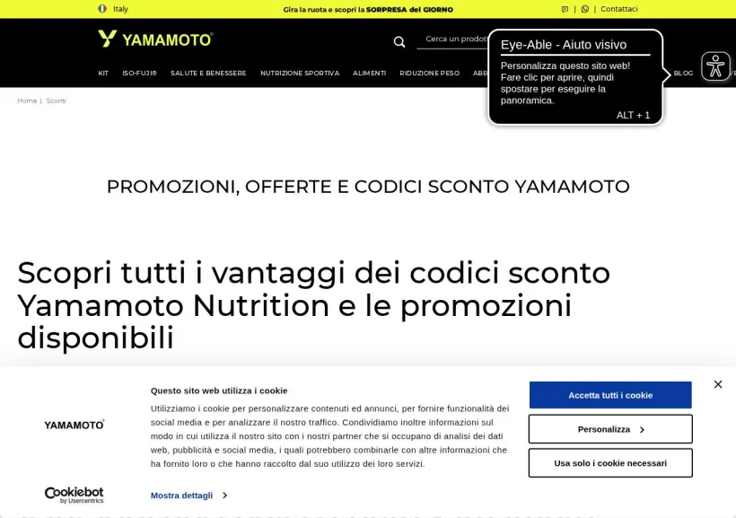Schermata della pagina offerta di Yamamoto