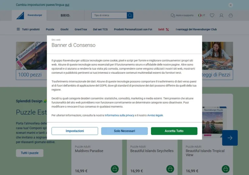Schermata della pagina offerta di Ravensburger