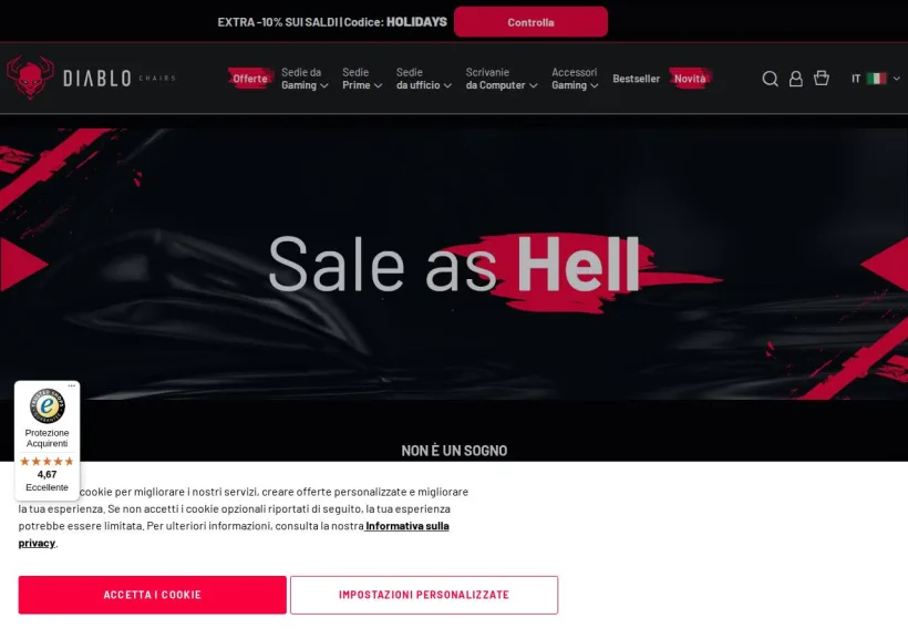 Schermata della pagina offerta di Diablo Chairs