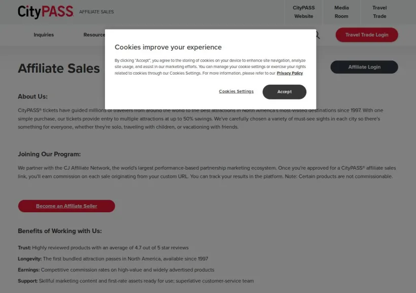 Schermata della pagina offerta di CityPASS