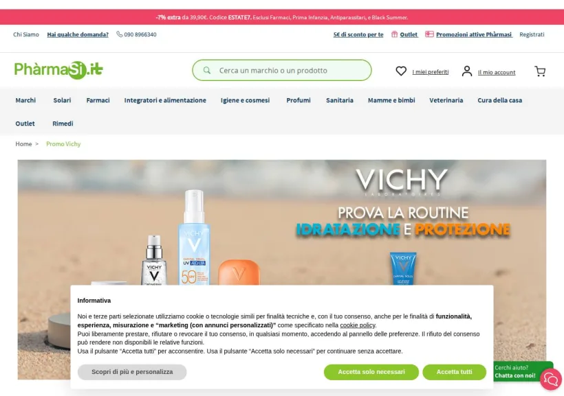 Schermata della pagina offerta di Pharmasi