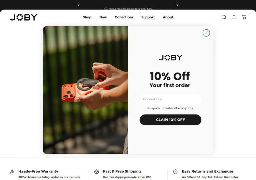 Schermata della pagina offerta di Joby