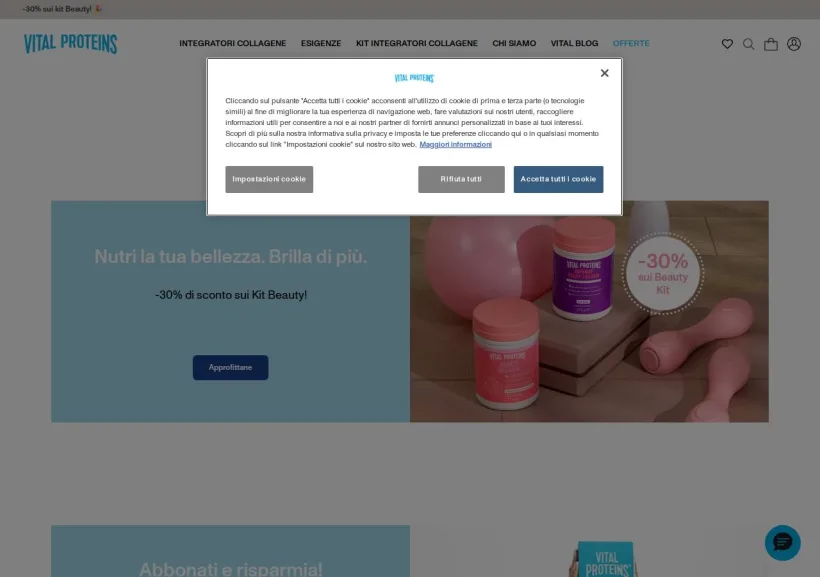 Schermata della pagina offerta di Vital Proteins