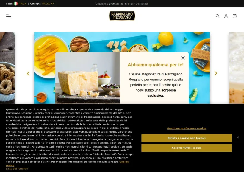 Schermata della pagina offerta di Parmigiano Reggiano