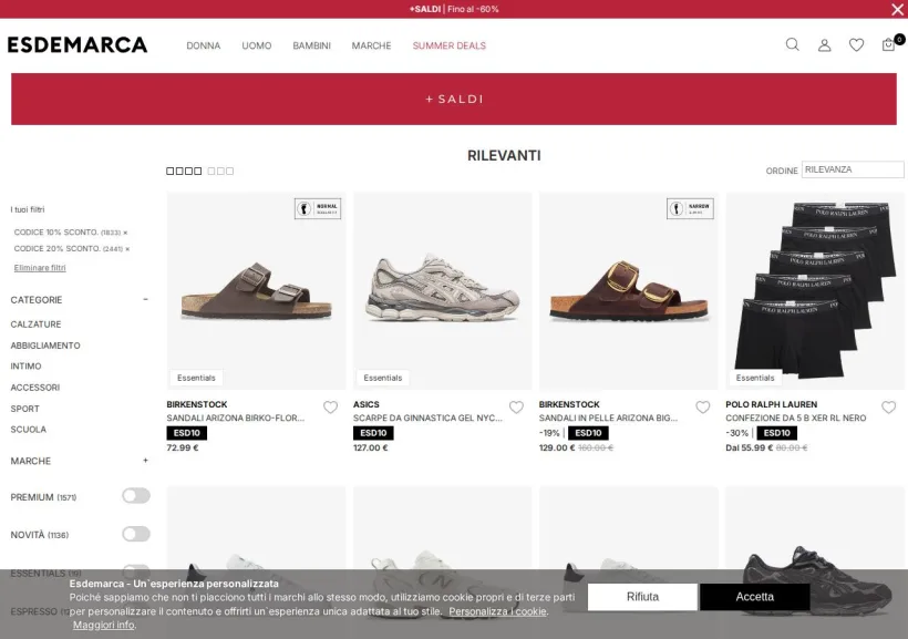 Schermata della pagina offerta di Esdemarca