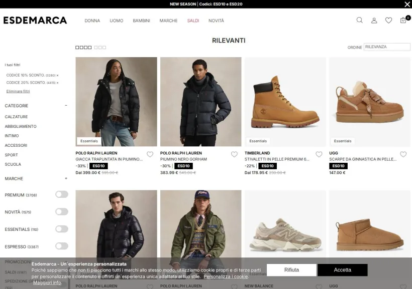 Schermata della pagina offerta di Esdemarca