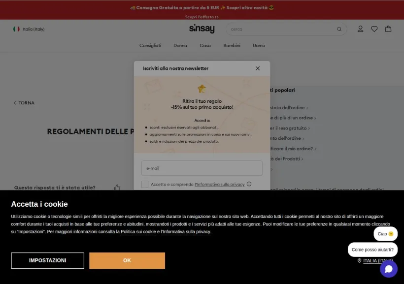 Schermata della pagina offerta di Sinsay