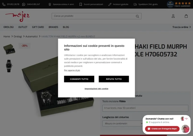 Schermata della pagina offerta di Orologeria Majer