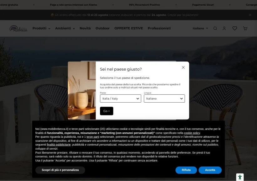 Schermata della pagina offerta di Mobili Rebecca