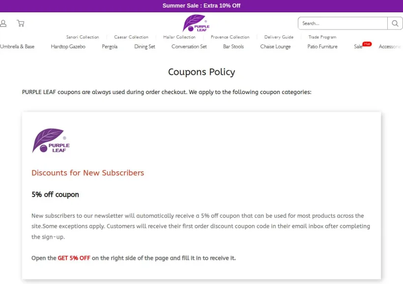 Schermata della pagina offerta di purpleleaf.it