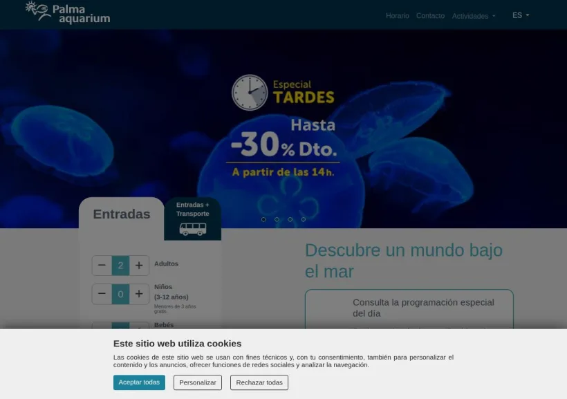 Schermata della pagina offerta di Palma Aquarium