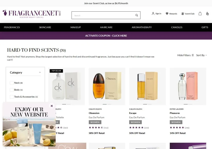 Schermata della pagina offerta di FragranceNet.com