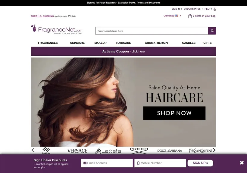 Schermata della pagina offerta di FragranceNet.com