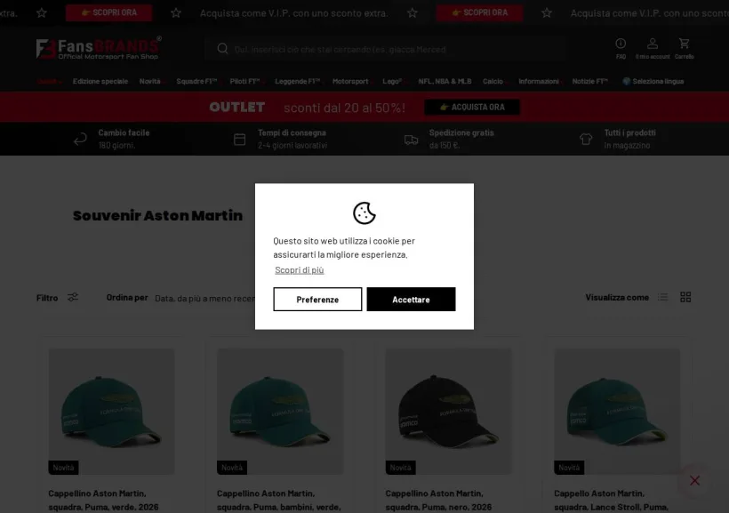 Schermata della pagina offerta di FansBRANDS