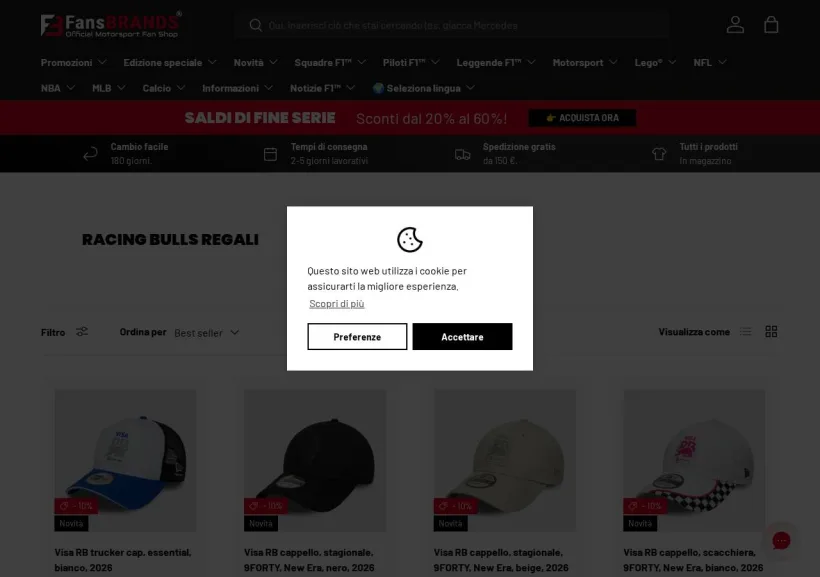 Schermata della pagina offerta di FansBRANDS
