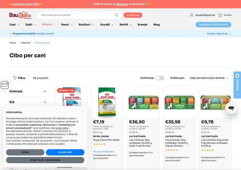 Schermata della pagina offerta di Bauzaar