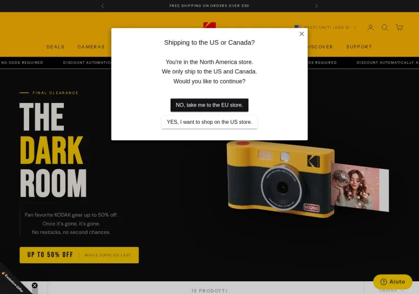 Schermata della pagina offerta di Kodak