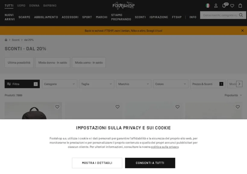 Schermata della pagina offerta di Footshop