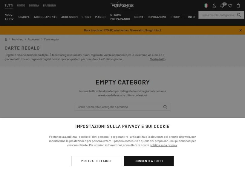 Schermata della pagina offerta di Footshop