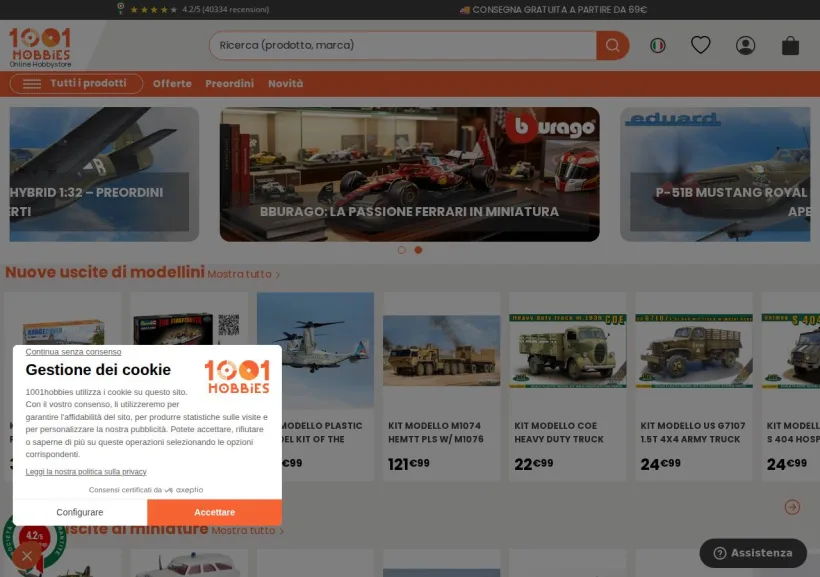 Schermata della pagina offerta di 1001 Modellini