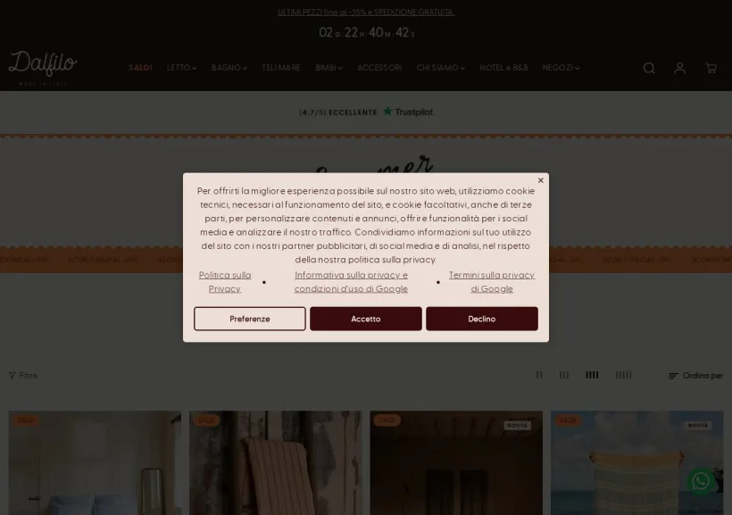 Schermata della pagina offerta di Dalfilo