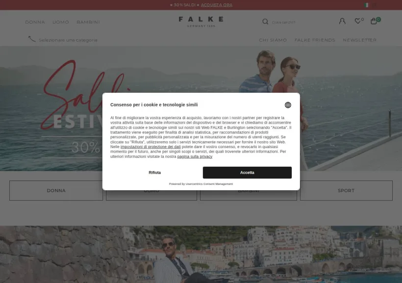 Schermata della pagina offerta di Falke