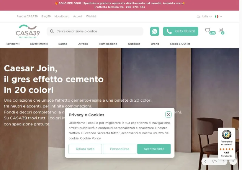 Schermata della pagina offerta di Casa39