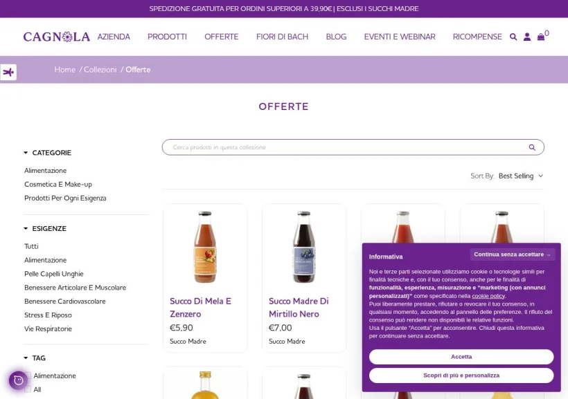 Schermata della pagina offerta di Dr Cagnola