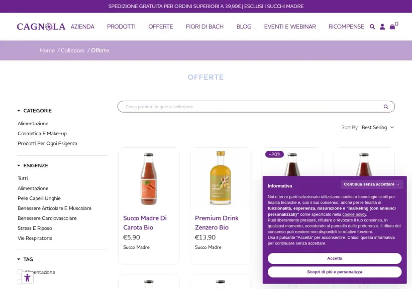Schermata della pagina offerta di Dr Cagnola