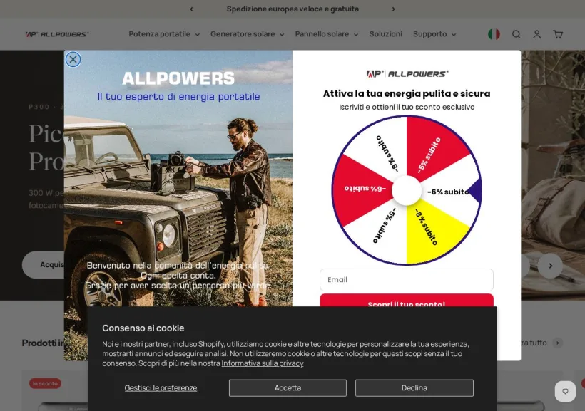 Schermata della pagina offerta di ALLPOWERS