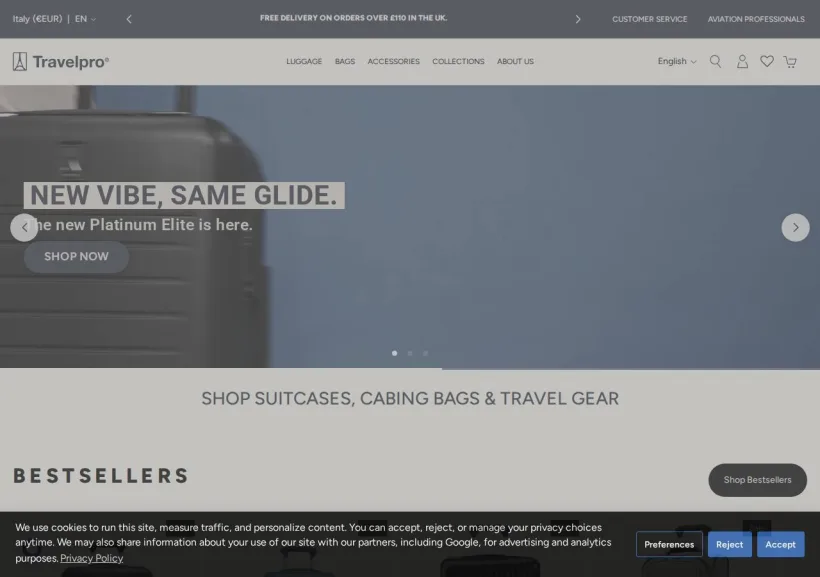 Schermata della pagina offerta di Travelpro
