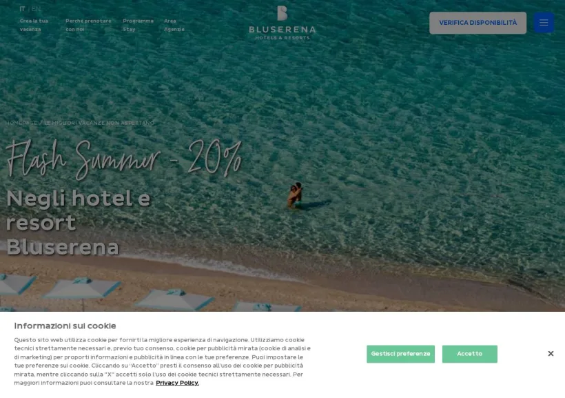 Schermata della pagina offerta di BLUSERENA