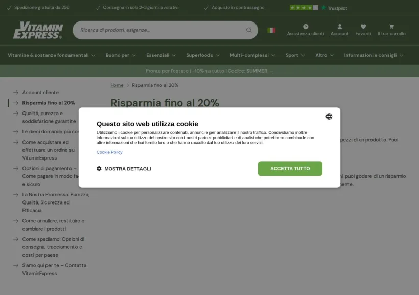 Schermata della pagina offerta di Vitamin Express