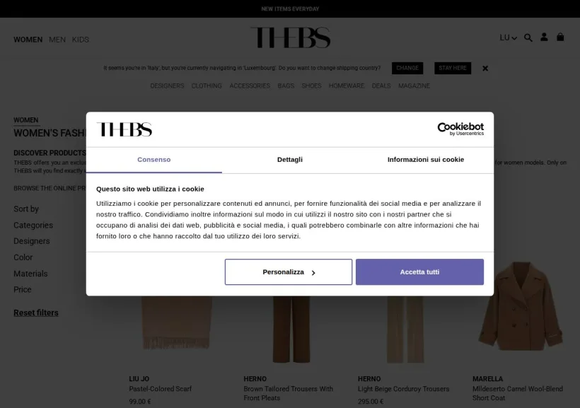 Schermata della pagina offerta di Thebs