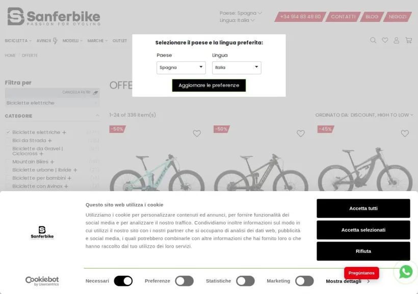 Schermata della pagina offerta di Sanferbike Italy
