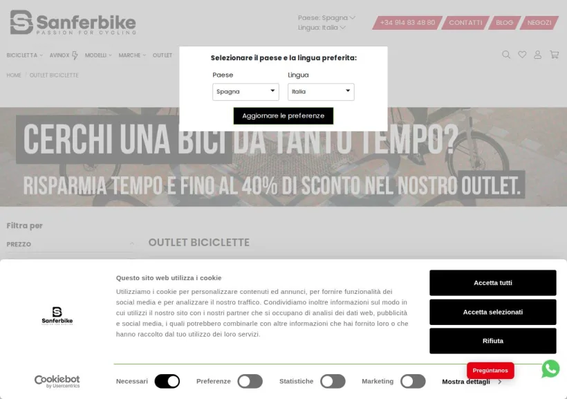 Schermata della pagina offerta di Sanferbike Italy