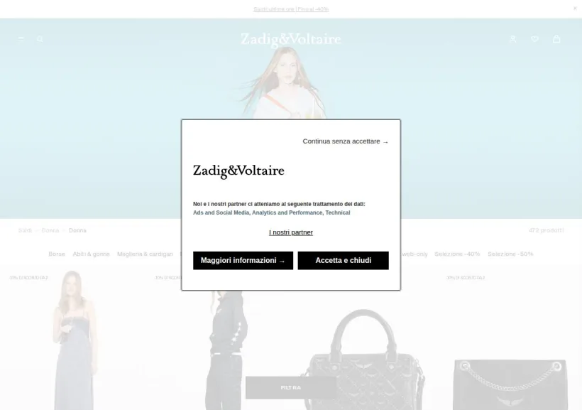 Schermata della pagina offerta di Zadig & Voltaire