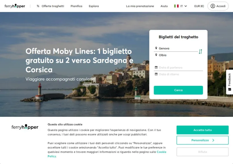 Schermata della pagina offerta di Ferryhopper
