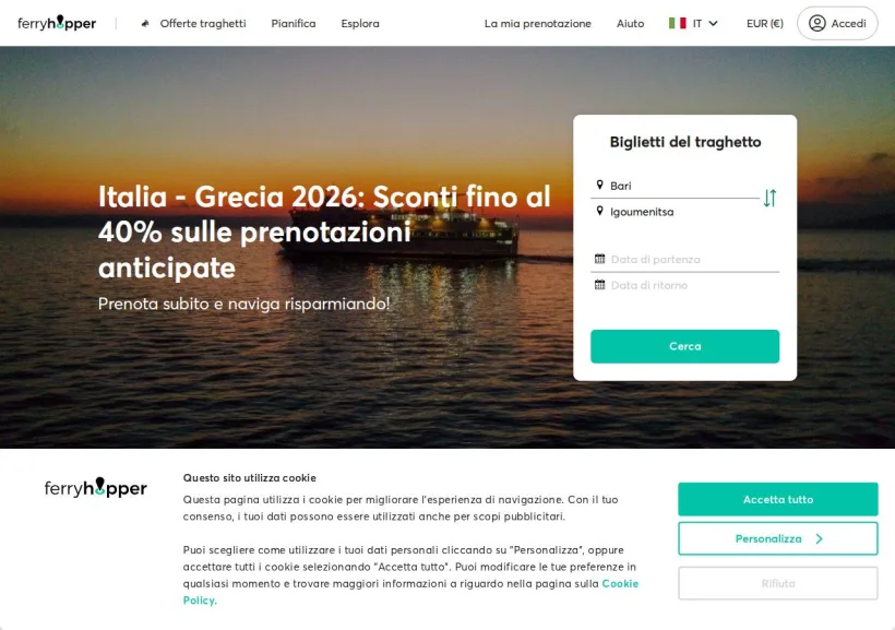 Schermata della pagina offerta di Ferryhopper