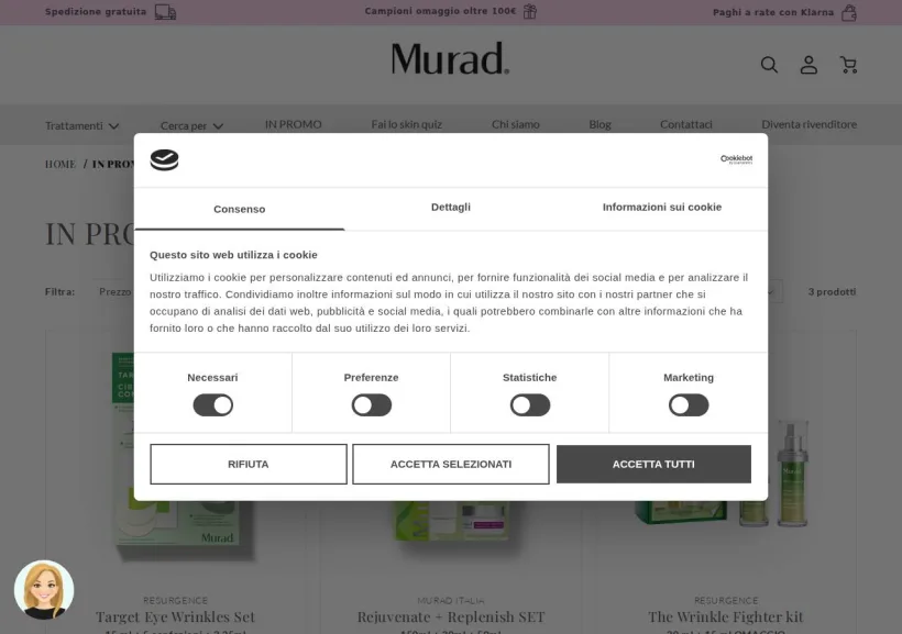 Schermata della pagina offerta di Murad