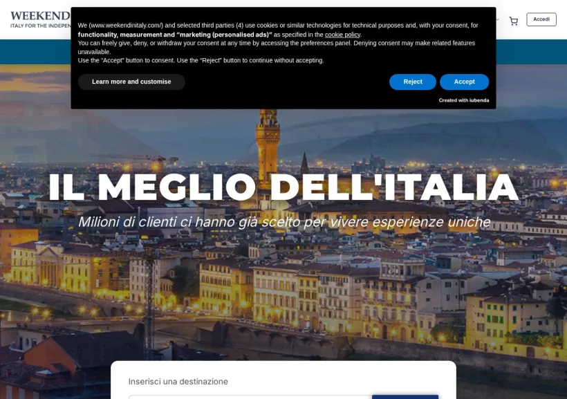 Schermata della pagina offerta di WEEKENDinITALY