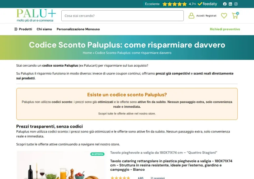 Schermata della pagina offerta di PaluPlus