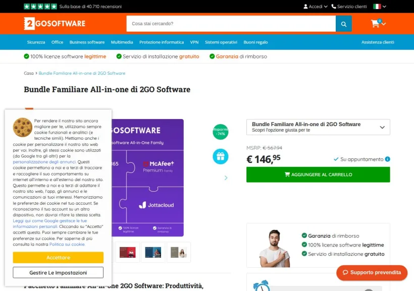 Schermata della pagina offerta di 2GO Software