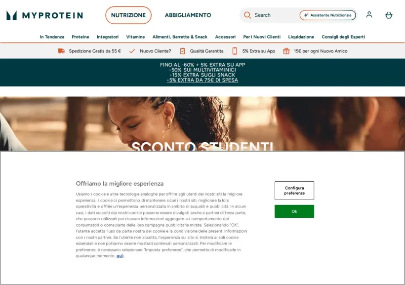 Schermata della pagina offerta di MyProtein