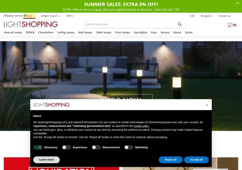 Schermata della pagina offerta di LightShopping