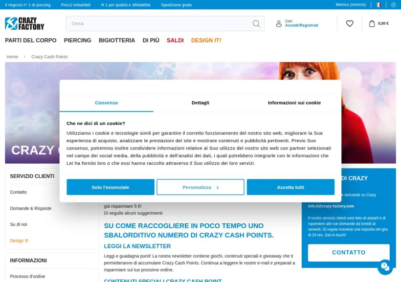 Schermata della pagina offerta di Crazy Factory