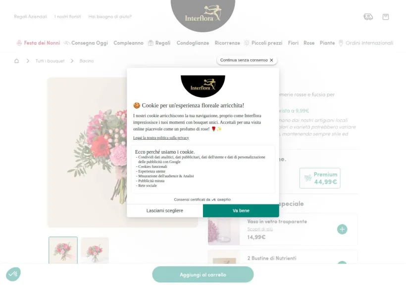 Schermata della pagina offerta di Interflora