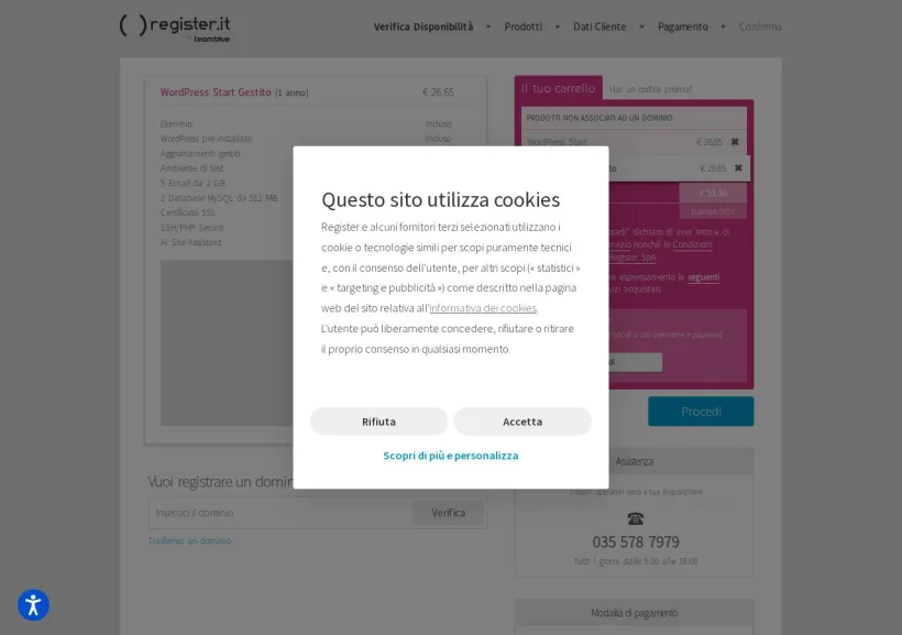 Schermata della pagina offerta di Register