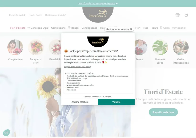 Schermata della pagina offerta di Interflora