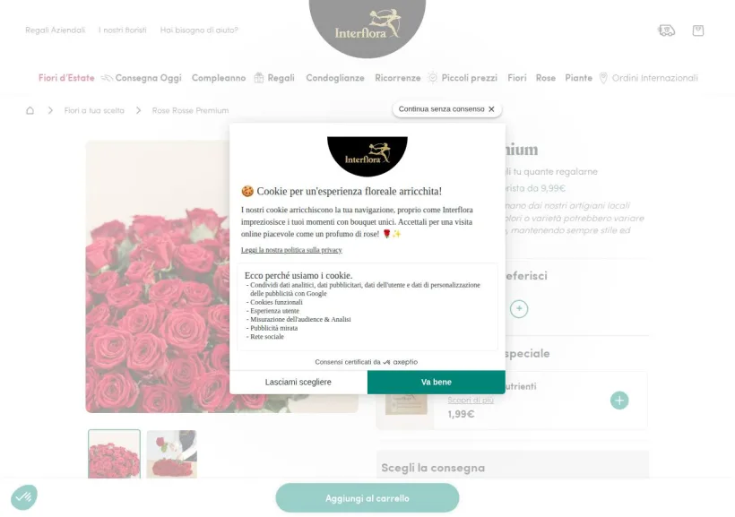 Schermata della pagina offerta di Interflora